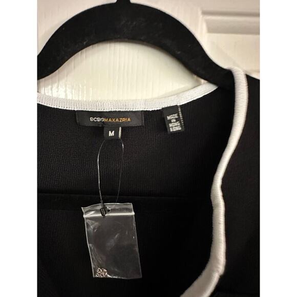 BCBGMaxazria Womens Black White Long Sleeve Bow Trimmed Cardigan Sweater Size M - Picture 4 of 7
